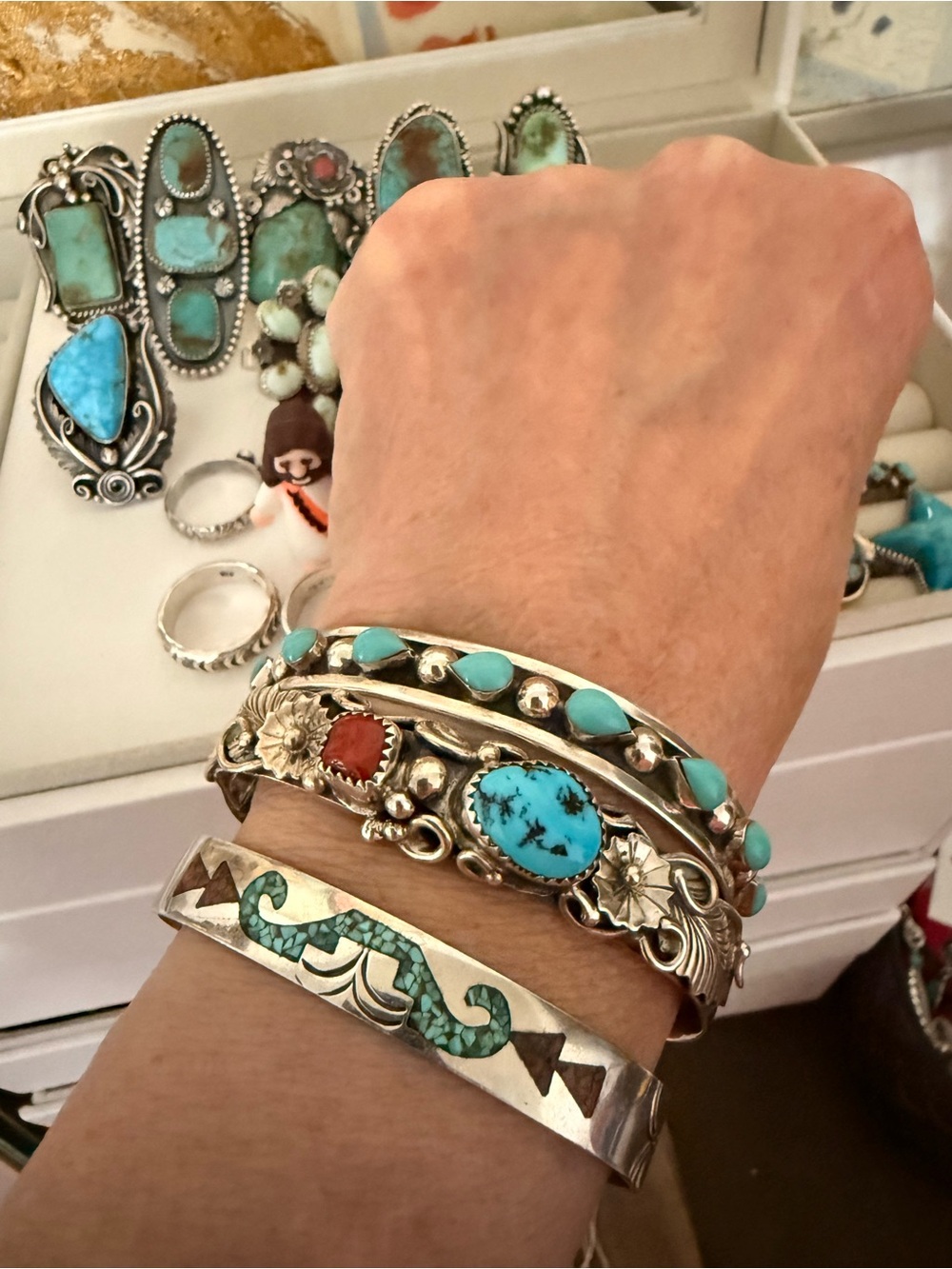 Genuine Turquoise Sterling Silver Teardrop Cuff Bracelet - Women Jewelry - Picture 6 of 6